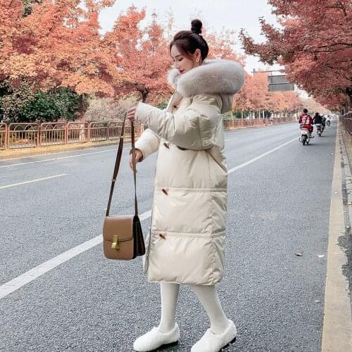 Down Jacket Women Long 2020 Winter Korean Style Fashion Loose Overknee Long Big Fur Collar Coat