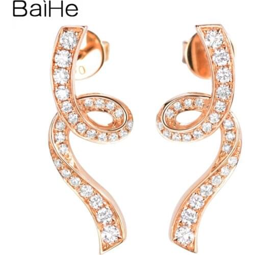 BAIHE Solid 14K Rose/White Gold 0.32ct H/SI Natural Diamonds Stud Earrings for Women Wedding Gift Trendy Fine Jewelry серьги