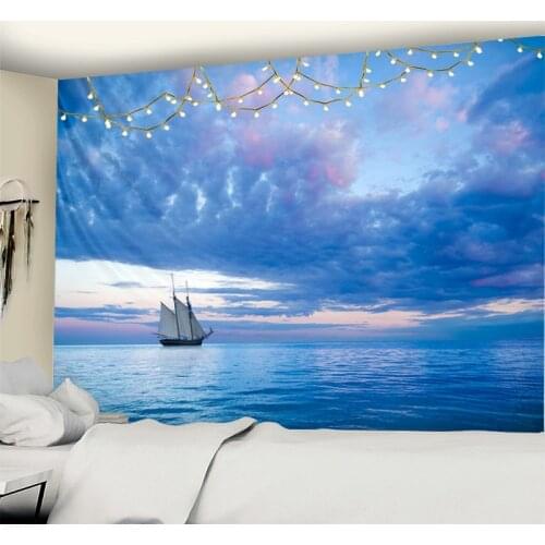 Blue Clouds Cartoon Animation tapestry Wall Sky And Sea Hanging Tapestry Psychedelic For Home Landscape Ship Wall Cloth