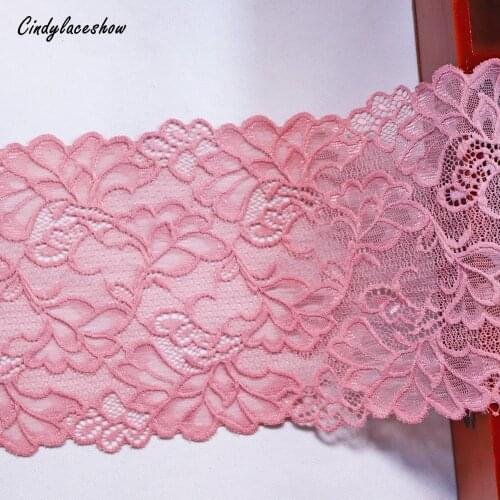 2 Yards 17.5 cm Wide Dark Pink Stretch Lace Trim Ribbon Leaves Elastic Lace Fabrics Bra Underwear Lace Garters Sewing Materials