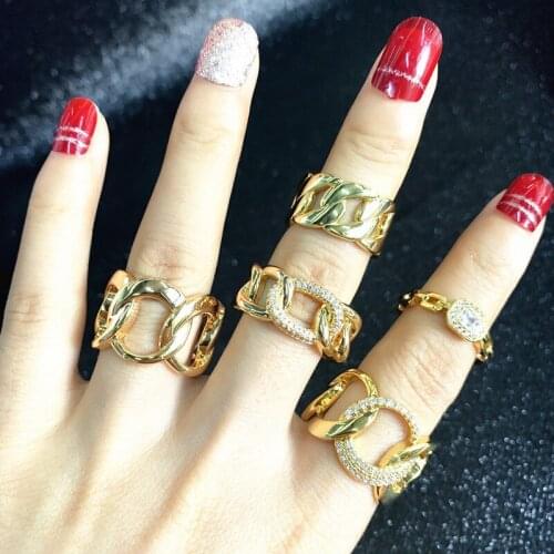 High Quality Punk Ring Gold Hip Hop Style Zircon Twist Big Chain Rings For Women Jewelry Steampunk Accessories Anillos Zk40