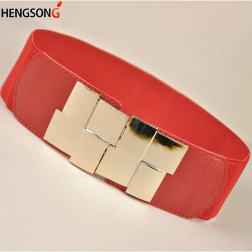 Fashion Womens Waistband PU Elastic Wide Belt Square Buckle Dress Belt Slim wide belt female