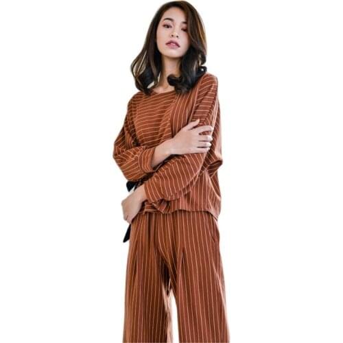 Yomrzl A760 New arrival spring and autumn cotton womens pajama set Stripe long sleeve sleep set causel indoor clothes