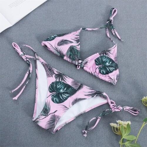 Women Split Bandeau Bandage Bikini Set Push-Up Swimwear Beachwear Swimsuit Micro Mini Bikini Two Piece Sexy Print Set