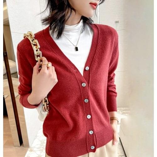 Hot Sale Women Knitwears 100% Pure Wool Knitted Vneck Pullovers Female Jumpers Long Sleeve Best Quality Sweaters
