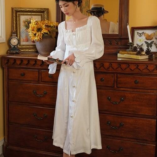 Spring Summer 2021 Long Sleeve Elegant Retro Party Night Vacation Runway Vestidos Korean Casual Women White Vintage Maxi Dress