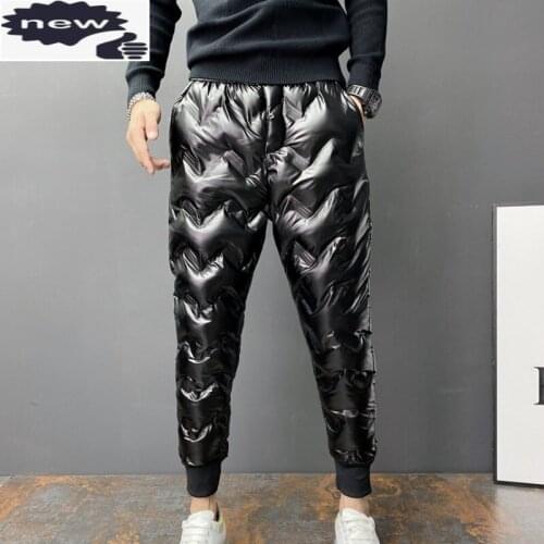 Winter Men Fashion Glossy Thickening Cotton Harem Pencil Pant Micro-Elasticity Casual Pants Drawstring Pocket Male Streetwear