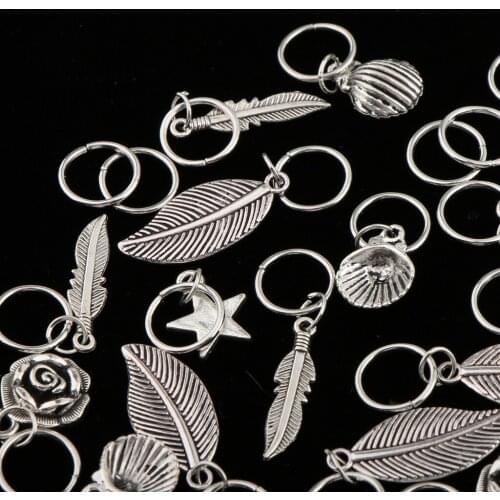 35pcs Hip hop Metal Assorted Style Flower Shell Leaf Hair Braid Rings Pendants Pin Loops Headband Hair Accessories