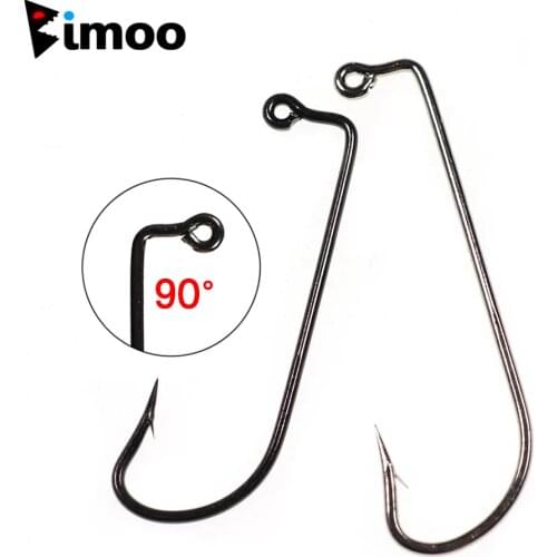 Bimoo 100pcs #1/0~#5/0 High Carbon Steel 90 Degree Oshaughnessy Jig Hook Saltwater Long Shank Soft Worm Hooks