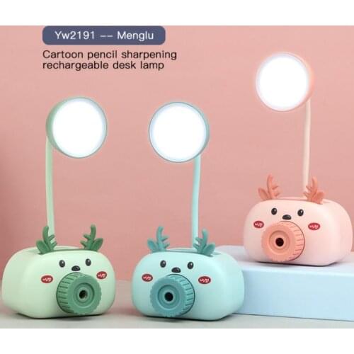 Cartoon Piggy Pen Holder Pencil Sharpener Mini Table Lamp USB Charger LED Light Child Student Eye Protection Lamp Desk Lamps