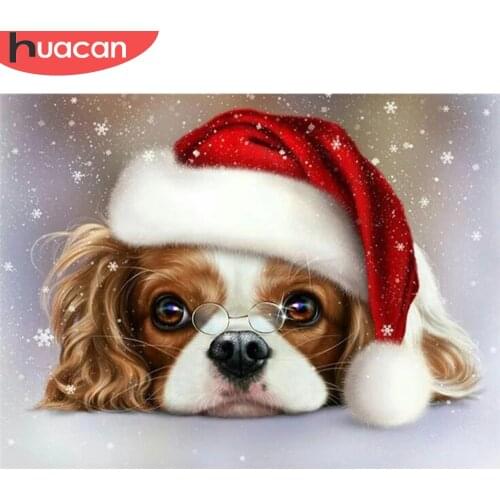 HUACAN 5D Diamond Painting Dog Animal Full Drill Square Home Decor Diamond Embroidery Christmas Hat Mosaic Needlework Wall Art