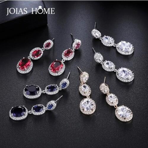 JoiasHome Luxury Earrings for Women Silver 925 Jewelry Oval Colors Gemstone Water Drop Shaped Ear Drops Female Party Wedding