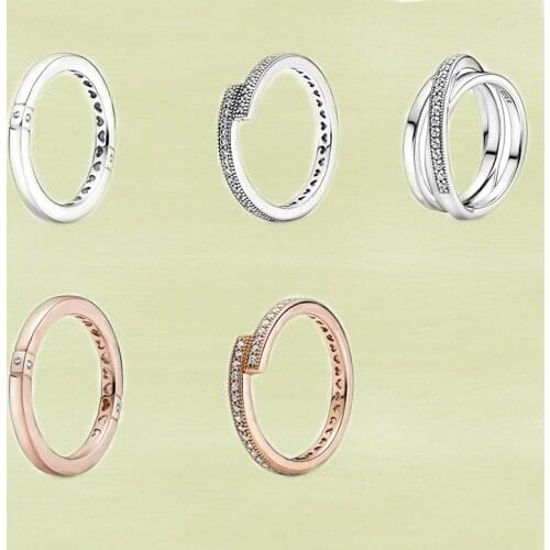 2021 Autumn New S925 Silver Shiny Overlap, Logo And Heart Shape, Cross Pavé Three-ring Ring, Fashionable Original Ladies Jewelry