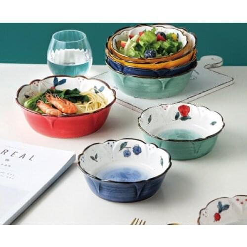 Creative Ceramic Wavy Petal Edge Home Underglaze Color Soup Single Fruit Salad Dessert baking breakfast bowl tableware home