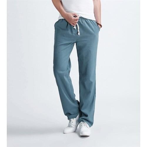 Left ROM New Summer Pure Color Fashionable High-quality Linen Mens Casual Pants Loose Breathable Big Size Men Pants Trousers