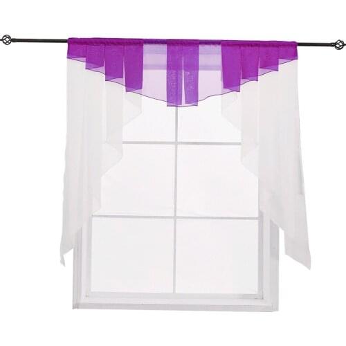 Lychee Roman Pleated Window Tulle Curtains Stitching Colors Voile Short Curtains for Living Room Modern Window Curtains