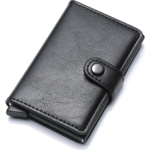 SEMORID 2020 Mini Rfid Blocking ID Card Holder Business Man Money Black Hasp Purse Small Slim PU Leather Wallet For Gift Friend
