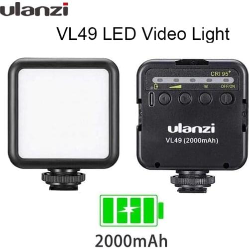Ulanzi VL49 6W Mini LED Video Light 2000mAh Built-in Battery Light 5500K Photographic Lighting with Cold Shoe Mount 1/4 Screw