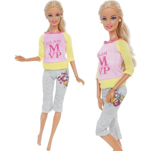 Fashion Outfit Casual Daily Wear Handmade T-Shirt Pants Lettern Pattern Clothes for Barbie Doll Accessories Baby Girl DIY Toy