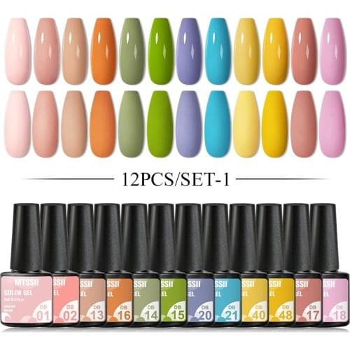 Mtssii 4/6/8/12 Pcs Gel Nail Polish Set 150 Colors Glitter Semi Permanent Hybrid Gel Varnish Base Top Coat Soak Off UV LED Nail