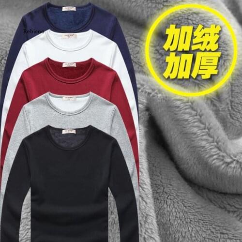 High Quality Autumn Winter Mens Warm Thermal Tshirt Man Long Sleeve Casual V Neck Velvet Thick Plus Thick T-Shirt Male Tees
