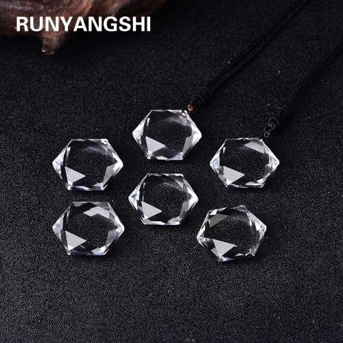 Runyangshi 1pc Natural clear quartz Hexagram star white crystal stone gemstone Geometric Necklace ornament dropshipping