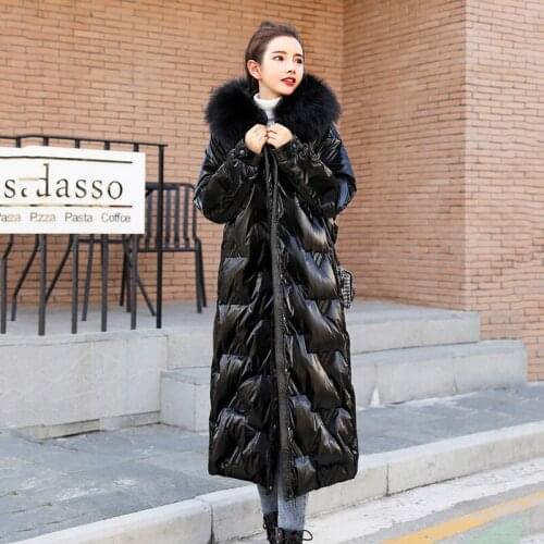 New Glossy Down Cotton Coats Women Winter Korean Long Loose Cotton-padded Parkas Jacket Winter Thick Warm Hooded Cotton Jackets