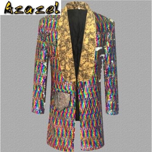 New colours sequin Fashion lapel dress Korean stage wear jacket men sequin suit male singer personality trend costume S-5XL
