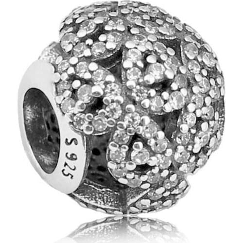 New 925 Sterling Silver Bead Charm Openwork Teardrop Cascading Glamour With Crystal Charm Fit Pan Bracelet Diy Jewelry