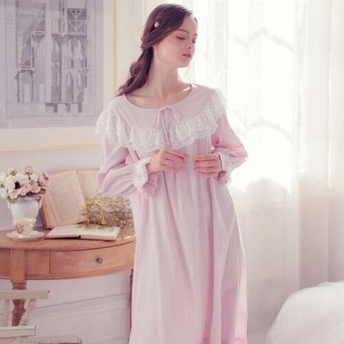 Yomrzl A724 New arrival spring and autumn cotton womens nightgown long sleeve one piece sleepwear princess long home dresss