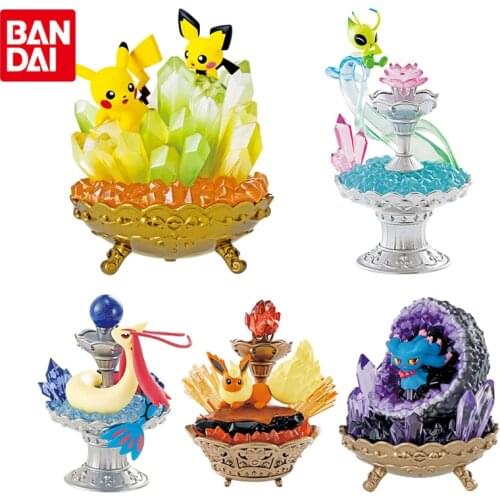 Bandai Genuine Pokemon Gemstone Collection Series Pikachu Flareon Milotic Celebi Misdreavus Absol Anime Action Figure Toys