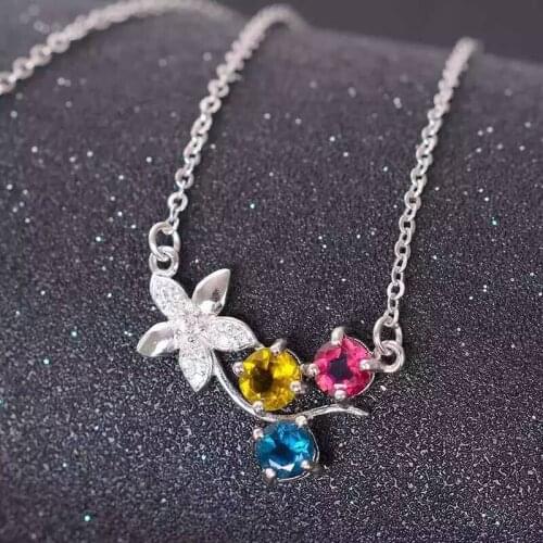 Natural multicolor tourmaline Necklace natural gemstone Pendant Necklace S925 silver Fashion Flowers Leaves girls Jewelry