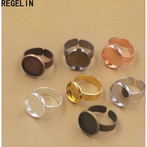REGELIN New Adjustable Ring Base Blank Findings Settings 16mm 20mm Ring Bezels Cabochon Trays 10pcs/lot for DIY Jewelry Making