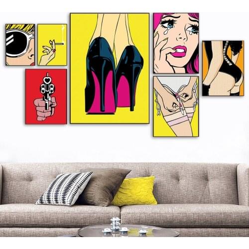 Self-adhesive wall sticker Fashion Sexy Underwear Women Shoes Wall Art Painting Nordic Posters Prints Wall Pictures Home Decor