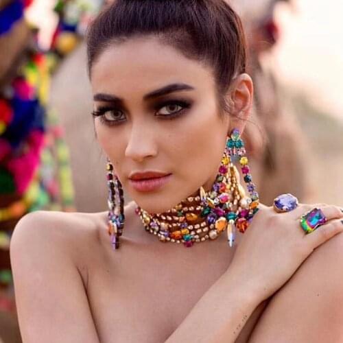 Geogous Multicolors Crystal Drills Big Drop Dangle Earrings For Women Jewelry Fashion Partys' Statement Earrings Accessories