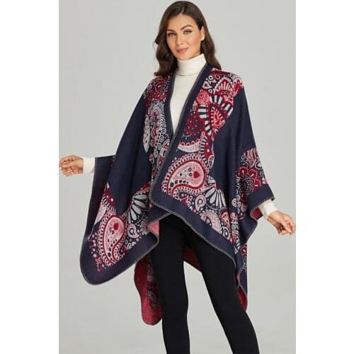 Fashion Women Imitation Cashmere Vintage Print Scarf Winter Warm Shawl Wrap Female knitted Wild Comfortable Soft Thick Blanket