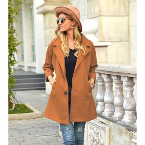 Wool Coat Female Autumn Women Long-Sleeve Solid-Color Casual Fashionable New