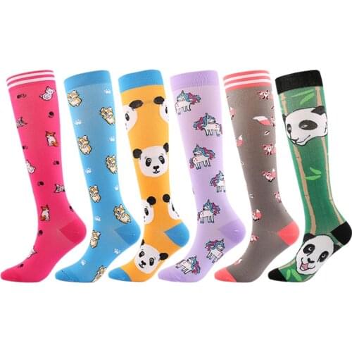 Cute Compression Stockings Women men Pressure Socks Compress Sports Rainbow Unicorn Dog Fox Cats Pattern Nylon Funny