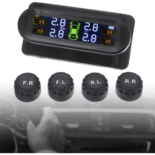 4pcs/set Car Tyre Pressure Monitor Temperature Warning Solar TPMS Tire Pressure Monitoring System 4 External Waterproof Sensors