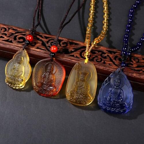 High Quality Unique Natural Blue Crystal Carved Buddha Lucky Amulet Pendant Necklace For Women Men Sweater Pendants Jewelry New