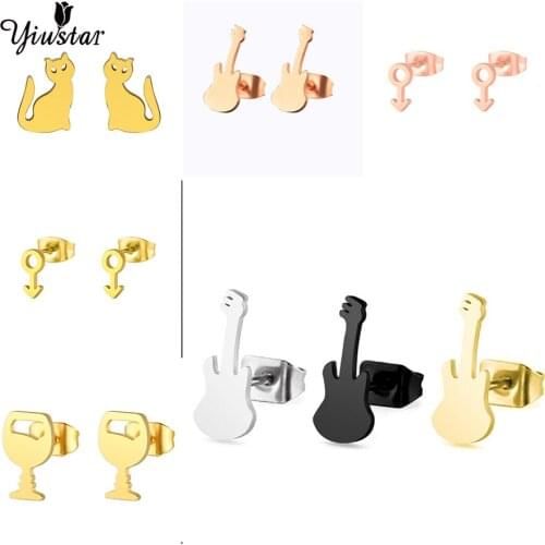 Yiustar Fashion Cute Animal Stud Earrings for Women Girl Stainless Steel Jewelry Cat Moon Star Earring Jewelry Accessories Gifts