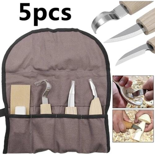 Stainless Steel 5pcs/set DIY Art Craft Carving Tools Hand Chisel Hook Knife Woodworking Spoon Sculptural + Whetstone 1pc
