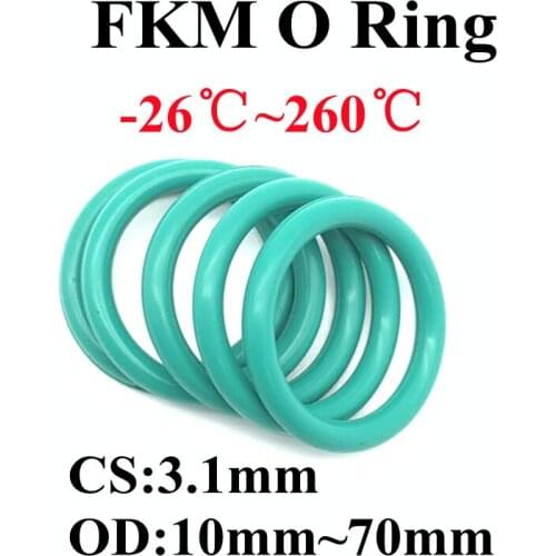 10pcs Green FKM Fluorine Rubber O Ring CS 3.1mm OD 10 ~ 70mm Sealing Gasket Insulation Oil High Temperature Resistance Green