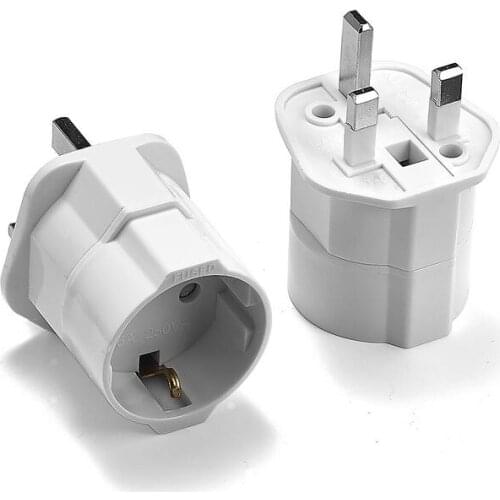 100pcs EU To UK Plug Adapter Standard Euro Schuko 2 Round Plug To UK 3 Pin Travel Power Adapter Converter Electric Socket Outlet