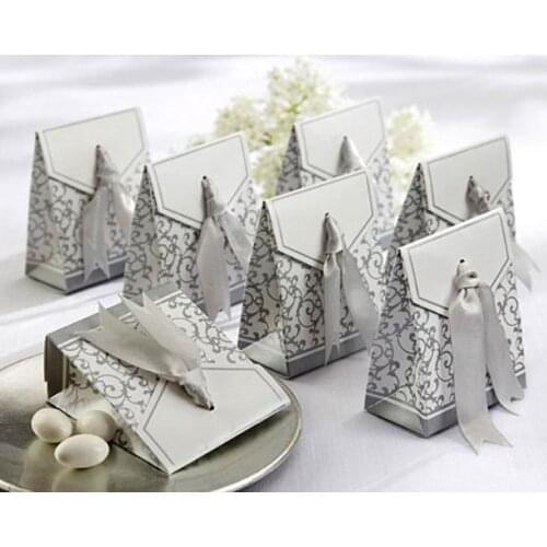 250 pieces/lot) Silver Wedding boxes of Silver ribbon favor box for Unique candy box and Party gift candy box