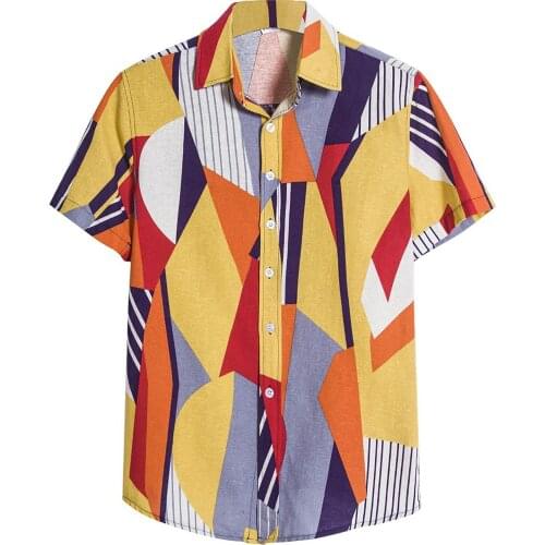 66# Men Cardigan Short Sleeve Hawaiian Beach Flower Shirt Mens Turtleneck Shirt Quality Men Clothing Tops Camisas De Hombre