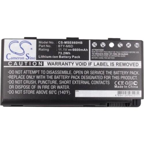 Cameron Sino 6600mAh battery for MEDION Erazer X6811 X6813 BTY-M6D for MSI E6603 GT660 GT660-003US GT660-004CA GT660-448PL
