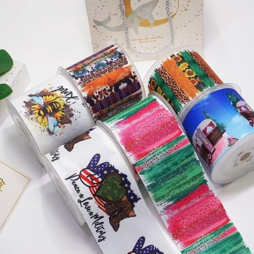 Free shipping 3 Inch 75 mm Cartoon Printed Grosgrain Ribbons for Bows Craft Suppliers 52989