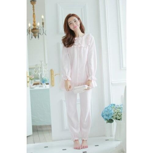 Free Shipping New Winter Womens Pink and Purple Pajamas Pants Set Princess Bow Decoration Sleepwear pijamas femininos verao