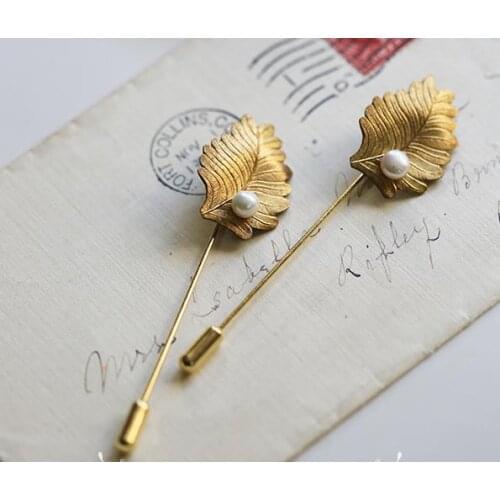 Antique Gold Leaf Brooch Jewelry Retro Style Imitation Pearl Pin Brooch Men & Women Custom Accessories